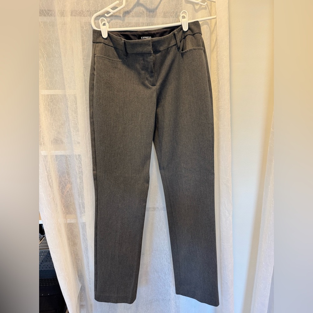 Express Columnist Slim Mid Rise Stretch Gray Straight Leg Pants